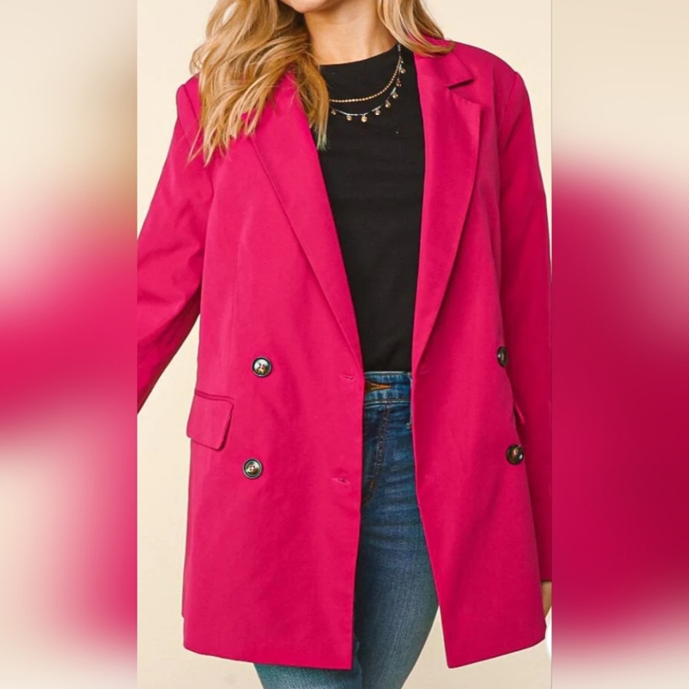 PLUS MAGENTA DOUBLE BUTTON DOWN POCKETED BLAZER - Picture 2 of 4